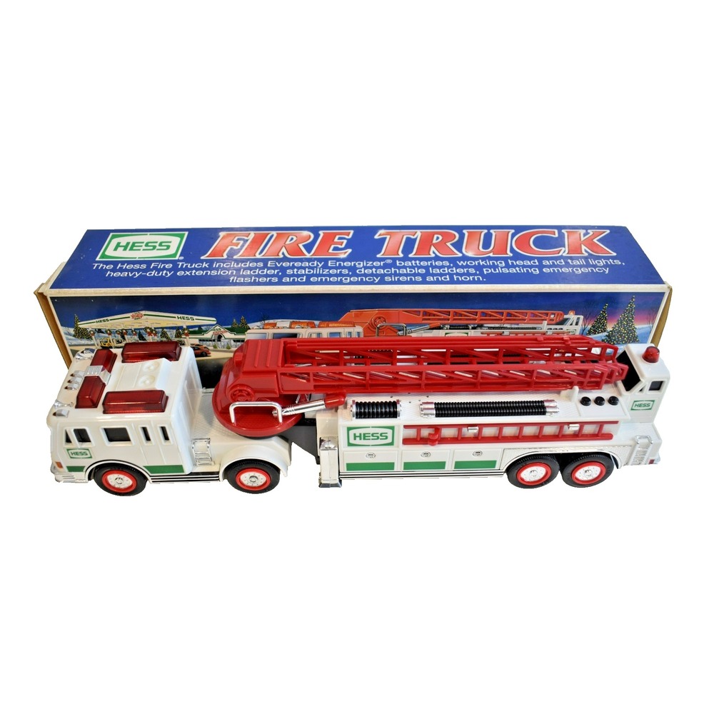 2000 Hess Toy Fire Truck Collectible Original Box White Red Green Gas & Oil